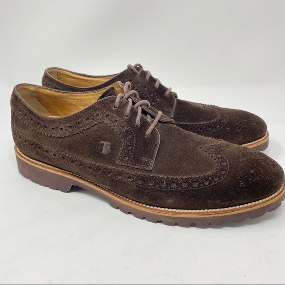 Tod's Brown Suede Wingtip Shoes Vibram Soles - Picture 1 of 10